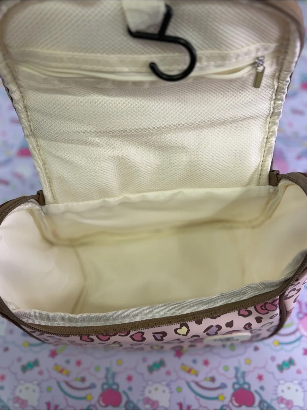 Hello Kitty Pink Leopard Print Makeup Bag with Top Handle